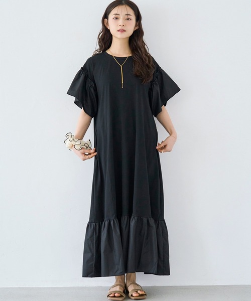 レペット　ワンピース　黒のワンピース　試着のみ　ふんわりワンピ　異素材ワンピース KOEISTORE ワンピース レディース 春 夏 春夏 黒 ロング 長袖