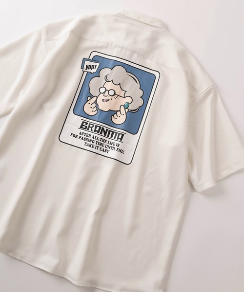 シャツ 「70」GRANMA/グランマ ナチュラルストレッチ バックプリント 