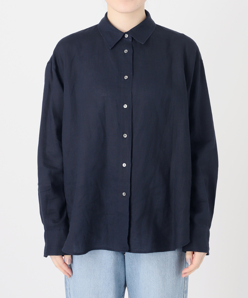 IENA ウォッシャブルリネン2WAYシャツ　ネイビー セール】ウォッシャブル リネン2WAY シャツ（シャツ/ブラウス
