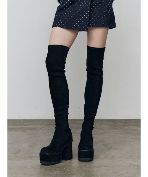 EMODAロングブーツ Mサイズ EMODA エモダ 厚底 ブーツ スクエア フィット ロング ブーツ ニーハイ