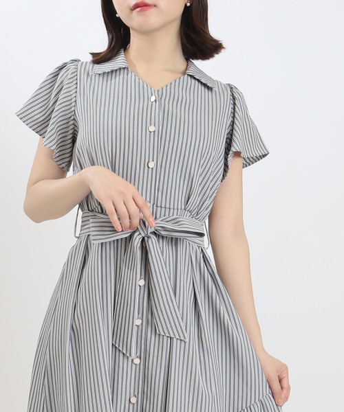 ASTORIA ODIER ワンピース ストライプ裾切り替えシャツ