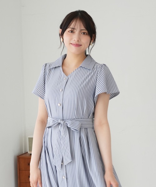 ASTORIA ODIER ワンピース ストライプ裾切り替えシャツ