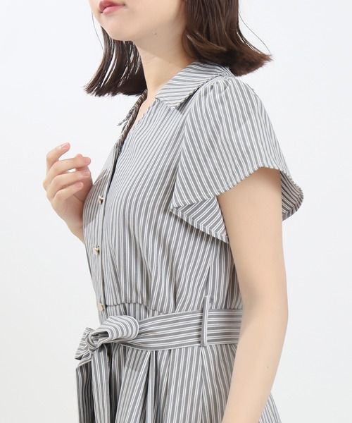 ASTORIA ODIER ワンピース ストライプ裾切り替えシャツ