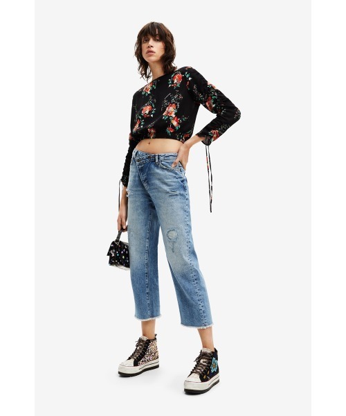 「Desigual」 ダメージ加工デニムパンツ 34 ブルー レディース