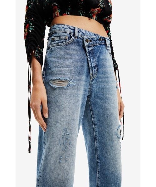 「Desigual」 ダメージ加工デニムパンツ 34 ブルー レディース