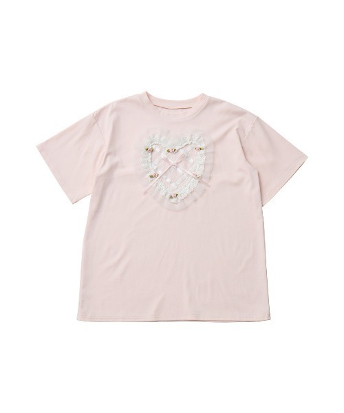 Lolime by mellfy memory tシャツ Lace and tulle frill heart T-shirt