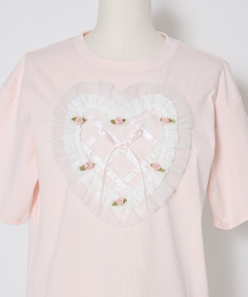 Lolime by mellfy memory tシャツ Lace and tulle frill heart T-shirt 