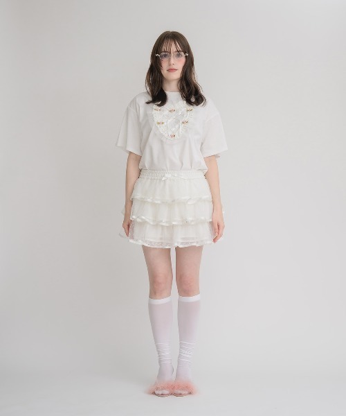 Lace and tulle frill heart T-shirt