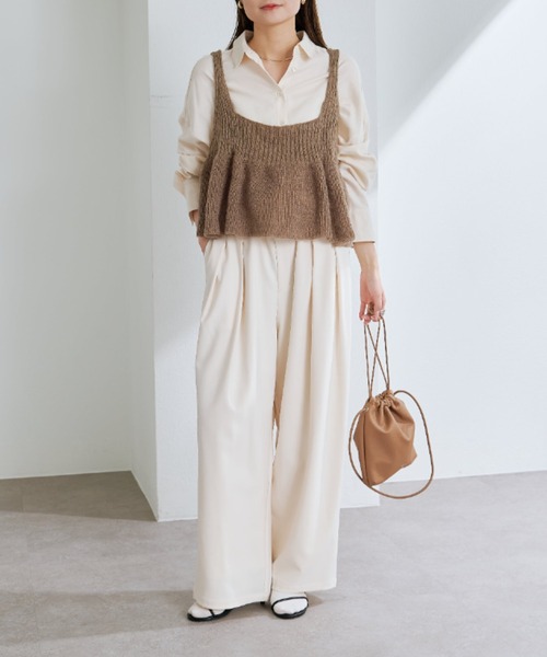 片畦ジレ、ビスチェset pual ce cin ベスト ジレ リブ×畦ニットビスチェ レディース