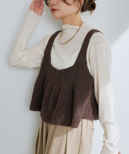 pual ce cin ベスト ジレ リブ×畦ニットビスチェ レディース