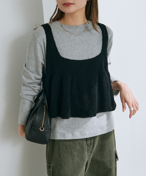 pual ce cin ベスト ジレ リブ×畦ニットビスチェ レディース
