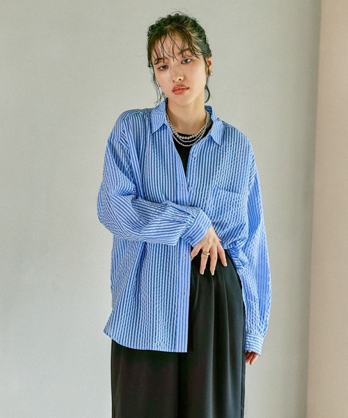 シャツ/ブラウス(長袖/七分) litmus sheer tops blue SLY | SHEER BACK TUCK シャツ (シャツ・ブラウス ) |SHEL'TTER WEBSTORE