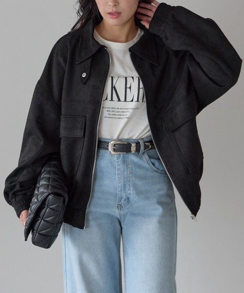 Fizz（フィズ） ブルゾン アウター 2wayカラー スウェードポンチ