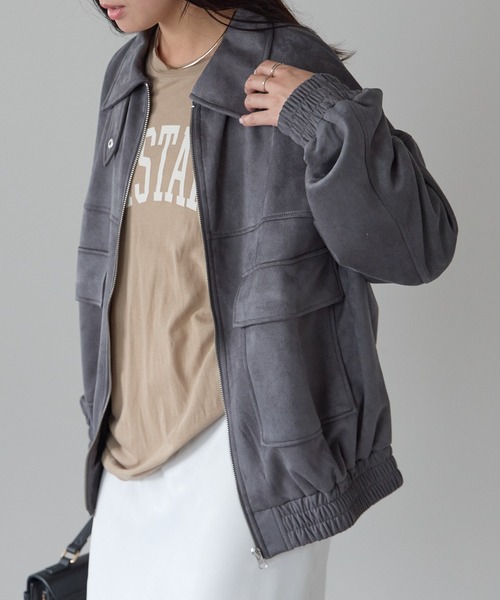 ブルゾン アウター 2wayカラー　スウェードポンチフライトジャケット レディース | Fizz | 06