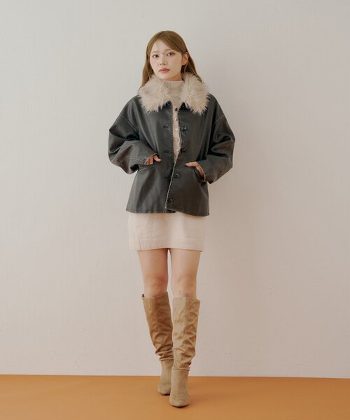 cozyworldwideLEATHER JACKET ファー取り外し可 Chico（チコ） コート アウター ファー取り外しレザールーズシャツ