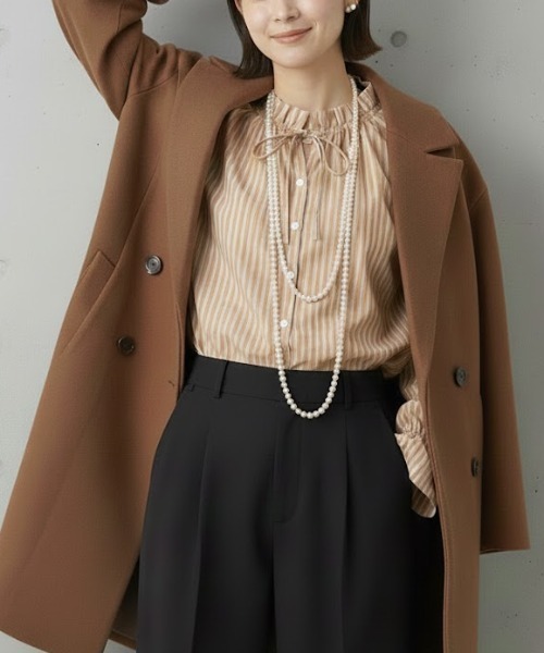 ブラウス シャツ Idnes 上品な甘さをまとう ストライプフリルブラウス