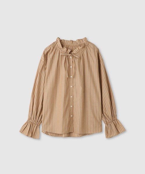 ブラウス シャツ Idnes 上品な甘さをまとう ストライプフリルブラウス