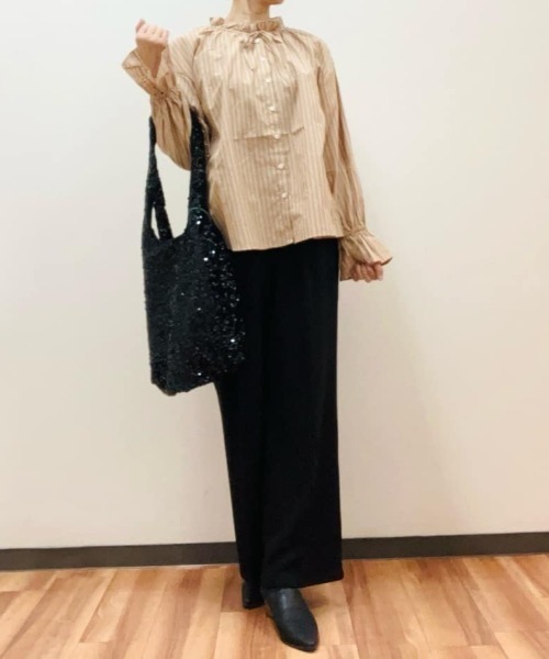 ブラウス シャツ Idnes 上品な甘さをまとう ストライプフリルブラウス