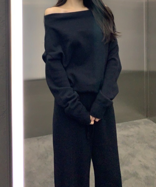 Aelina セットアップ ボートネックセーターニット＋ワイドパンツ