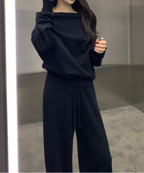Aelina セットアップ ボートネックセーターニット＋ワイドパンツ