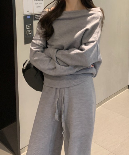 Aelina セットアップ ボートネックセーターニット＋ワイドパンツ