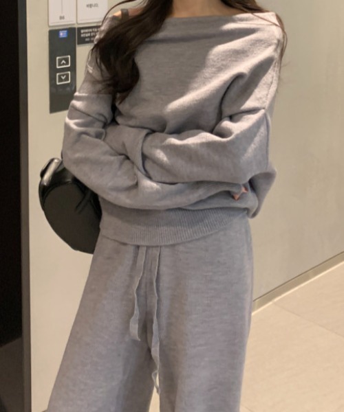 Aelina セットアップ ボートネックセーターニット＋ワイドパンツ