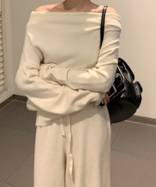 Aelina セットアップ ボートネックセーターニット＋ワイドパンツ