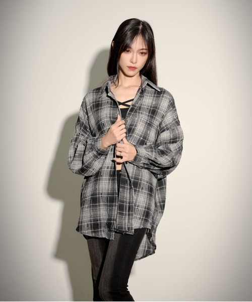 【PLEATS PLEASE】トップス シャツ ブラウス チェック柄 長袖 白 KOM（ドットコム） ブラウス シャツ 「.KOM/ドットケーオーエム