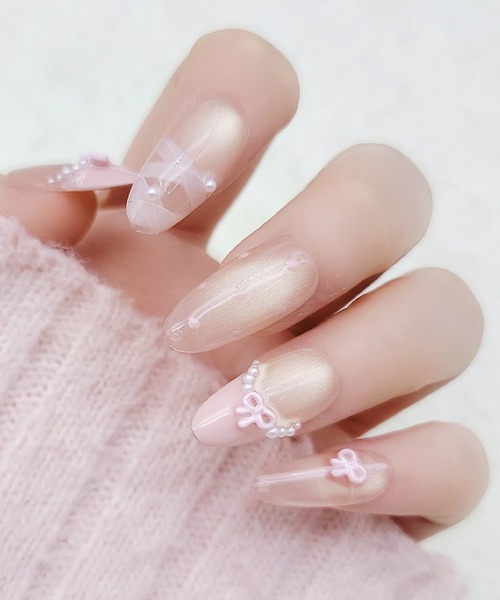 113))フレンチガーリー 個性派ネイル ネイルチップ シンプル パールネイル Lace Ladies（レースレディース） ネイルチップ ネイルシール パール
