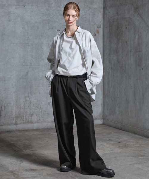 SERACE スラックス 「SERACE」One tuck drape wide straight slacks