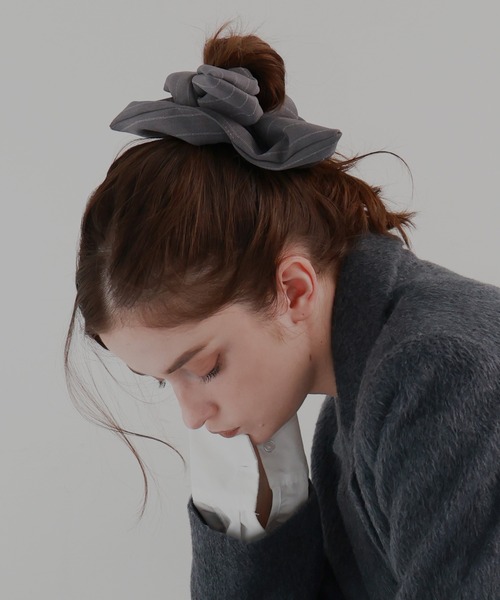 ダークグレー ストライプ シュシュ シュシュ ストライプ 大きめ ボリューム ヘアゴム : ZOZOTOWN Yahoo!店