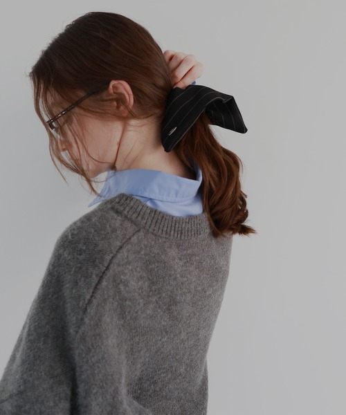 ストライプ シュシュ ダークグレー Mili affinity シュシュ ストライプスクエアシュシュ : ZOZOTOWN Yahoo