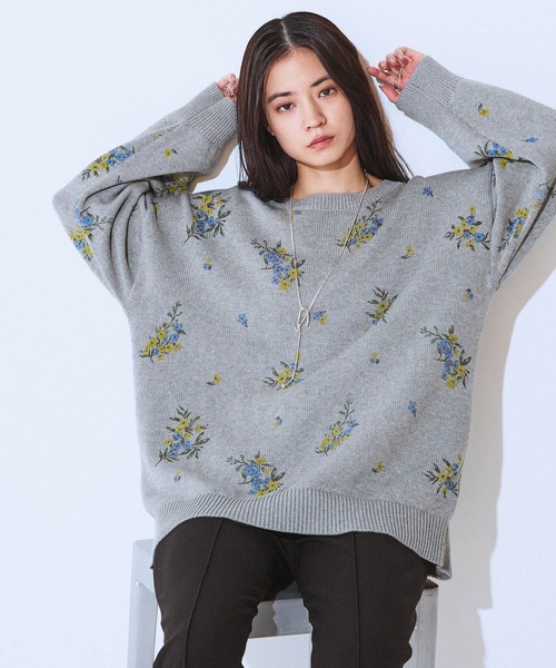フラワープリントプルオーバー JEANASIS（ジーナシス） ニット セーター コットンフラワープリント