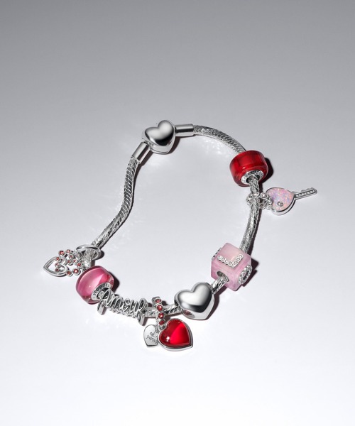PANDORA レッドバングル チャーム付き PANDORA（パンドラ） チャーム レッドハート ＆ キーホール ダブル