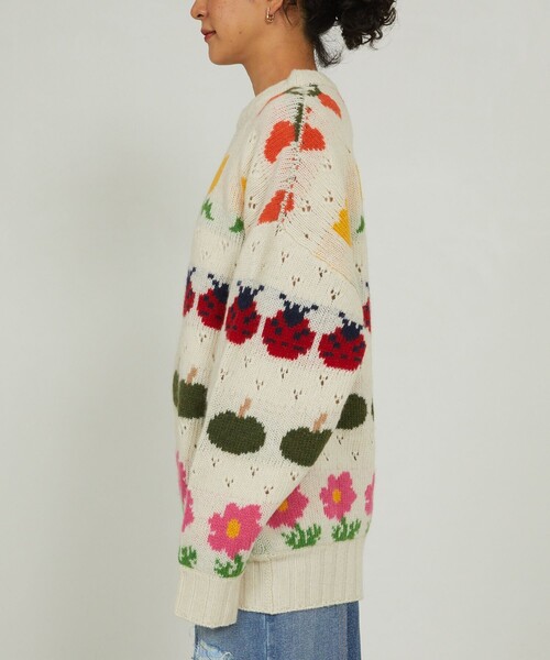 「Freada」 長袖ニット フリ- ホワイト レディース_画像3