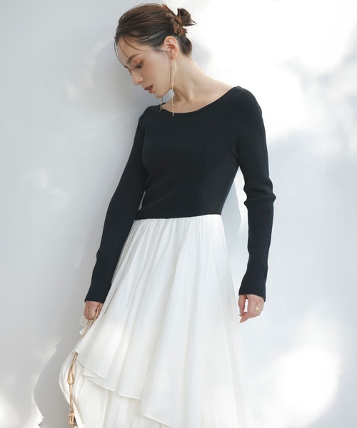 「anuans」 ドッキングワンピース MEDIUM ブラック レディースの画像