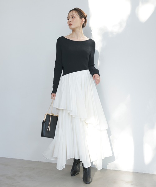 「anuans」 ドッキングワンピース MEDIUM ブラック レディースの画像