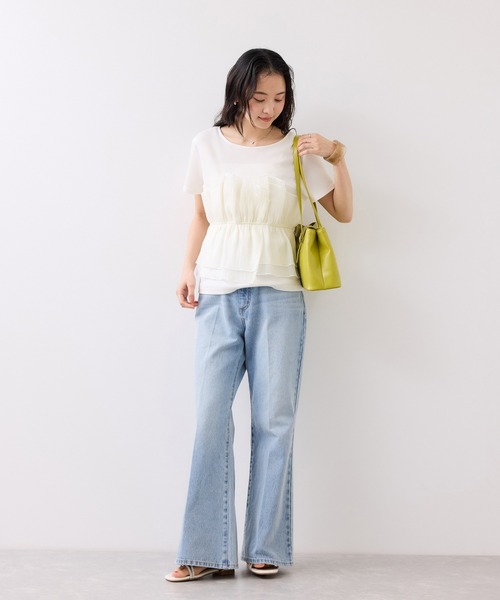 tシャツ チェック＆無地ビスチェドッキング半袖プルオーバー/イージーケア レディースの画像