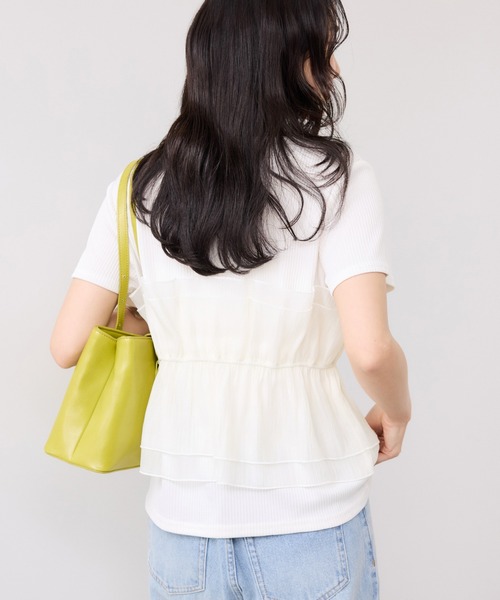 tシャツ チェック＆無地ビスチェドッキング半袖プルオーバー/イージーケア レディースの画像
