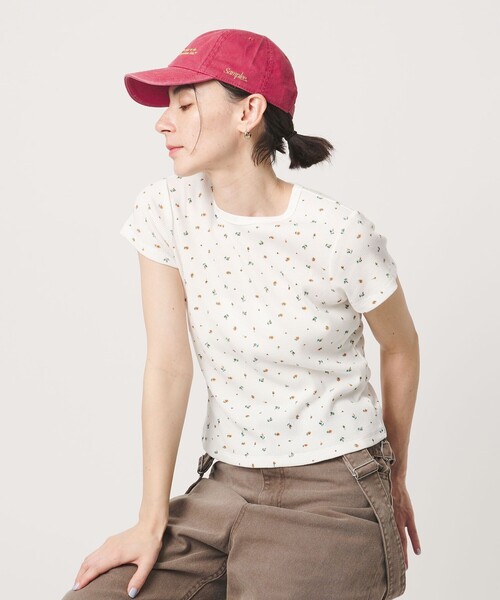 tシャツ フラワー ワッフル ショートスリーブTシャツ レディースの画像