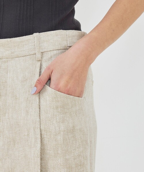 ワイドパンツ パンツ パールリネン ラウンドシルエットパンツ レディースの画像