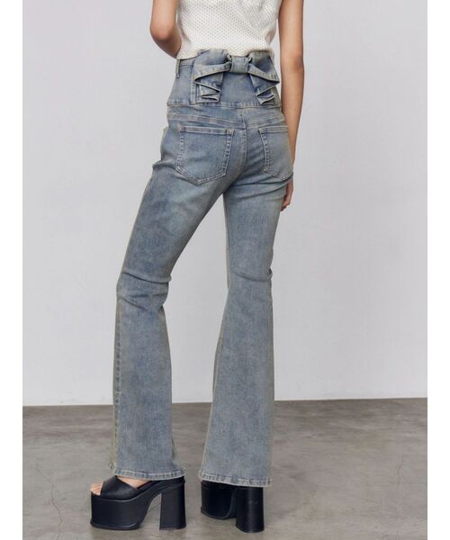バックリボンフレアハイウエストパギンス デニムパンツ EMODA EMODA（エモダ） ジーンズ デニム デニムパンツ バックリボンフレア