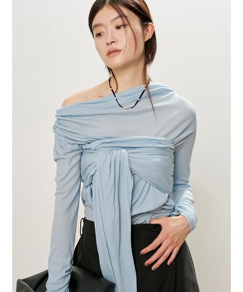 MIESROHE（ミースロエ） tシャツ オフショルダードレープトップス