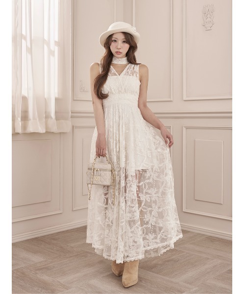 Darich（ダーリッチ） ワンピース バックリボンフローラルレースロング
