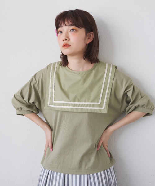 MERLOT tシャツ Tシャツ スクエアラインBIGセーラーカラー