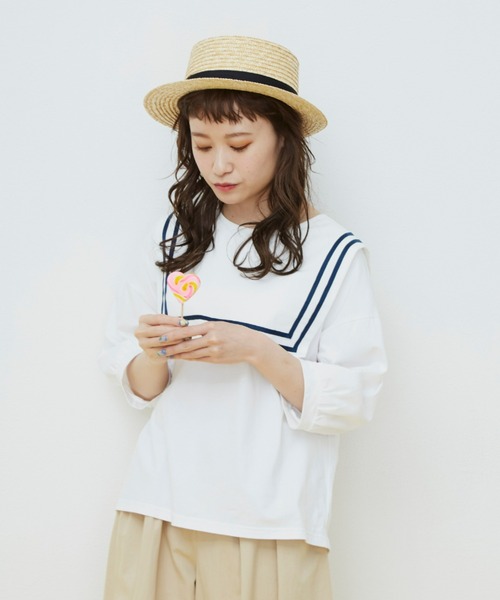 MERLOT tシャツ Tシャツ スクエアラインBIGセーラーカラー