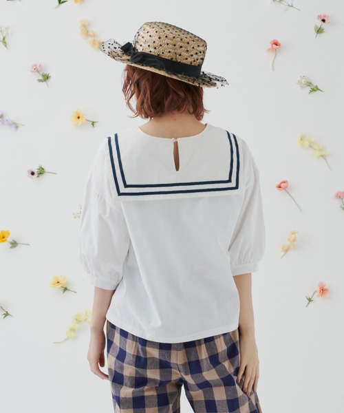 tシャツ ダブルラインセーラーカラートップス レディース セール】ダブルラインセーラーカラートップス（Tシャツ