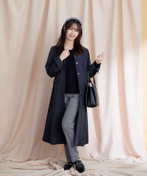 TAE ASHIDA タエアシダ ロング コート Aライン 切替 ノーカラー Tiaclasse ノーカラーコート コート ノーカラーAラインコート