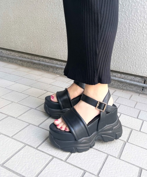 R＆E サンダル 「R＆E」厚底ラバーストラップサンダル