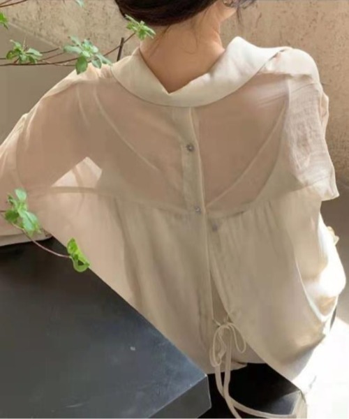 ★BABY★リボンタイ付きシースルーブラウス 🎀シースルーブラウス🎀 キャミ付き | Viaggio